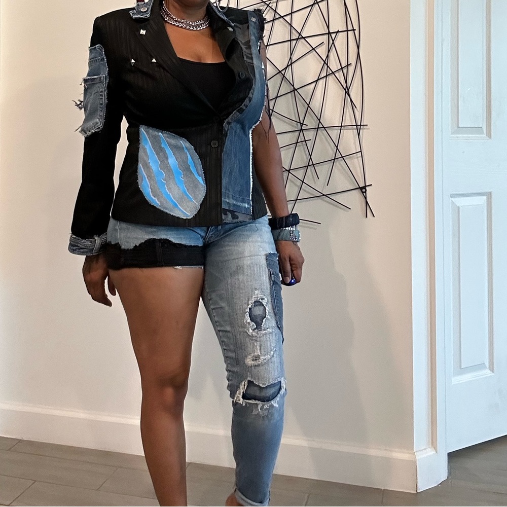 Custom Unique Denim Patchwork Jacket And Shorts S… - image 2